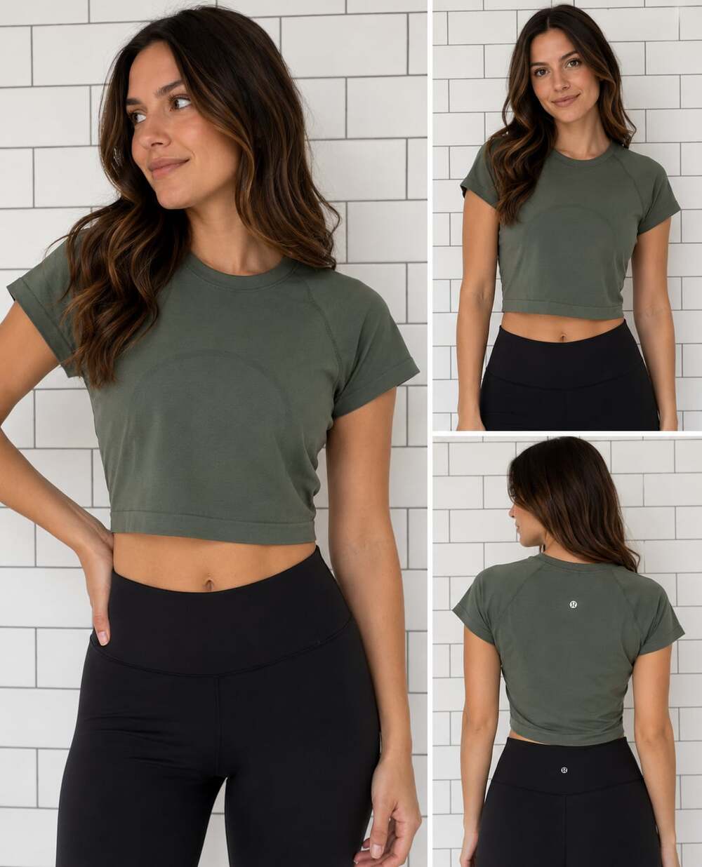 Lululemon Swiftly Tech Cropped Short Sleeve 2.0 Olive Green Size 8 NWT